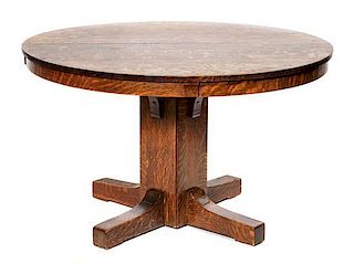 American Arts & Crafts Oak Pedestal Table By Charles Limbert Height 29 1/2 x diameter 48 inches