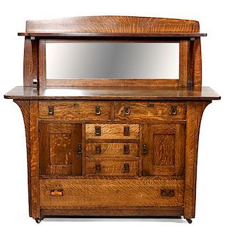 American Arts & Crafts Oak Mirror Backed Sideboard by Charles Limbert Height 58 x width 60 x depth 23 inches