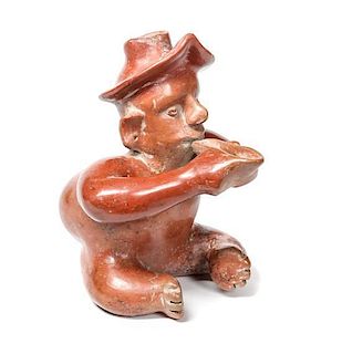 Colima Seated Figure Drinking from a Cup Height 9 1/2 x width 7 1/2 x depth 8 inches
