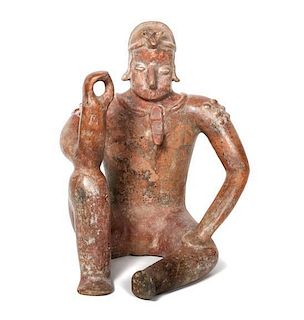 Colima Seated Figure With Raised Right Arm Height 14 x width 11 x depth 8 inches