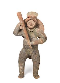 Colima Standing Figure with Long Staff or Bat Height 13 x width 7 1/2 x depth 5 inches