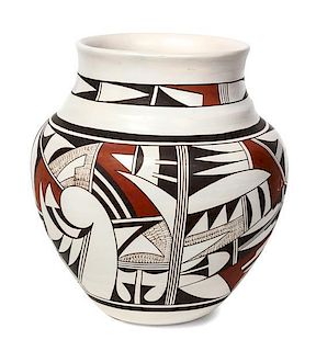 Joy Navasie "Second Frog Woman" (1919-2012) Hopi-Tewa Polychrome Olla Height 10 1/2 x width 9 inches