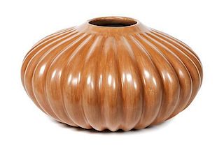 Helen Shupla (1928-1985) Santa Clara Redware Melon Jar Height 7 1/2 x diameter 13 inches