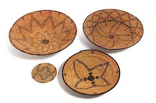 Four Apache Baskets Height of largest 4 1/4 x diameter 18 1/4 inches
