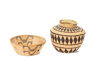 Two Panamint Baskets Height of larger 5 x diameter 6 inches