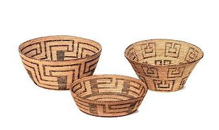 Three Pima Baskets Height of largest 4 1/2 x diameter 10 3/4 inches