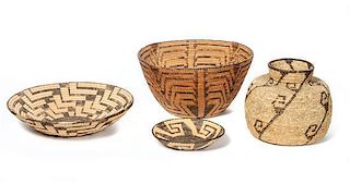 Four Papago Baskets Height of largest 7 x diameter 13 1/2 inches