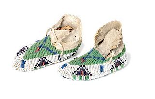 Pair of Sioux Beaded Infant Moccassins Length 4 inches
