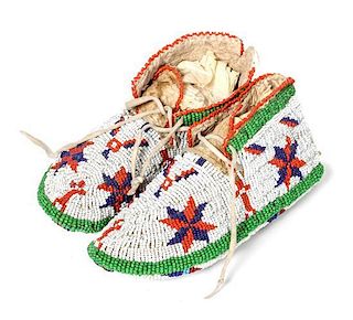 Pair of Sioux Beaded Child's Moccassins Length 7 inches