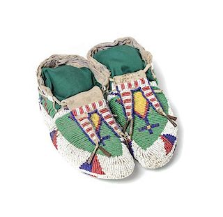 Pair of Child's Fully Beaded Ceremonial Moccasins Length 6 3/4 inches