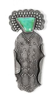 Kewa Silver and Turquoise Figural Pendant/ Brooch, Anthony Lovato (b. 1958) Height 4 1/2 inches