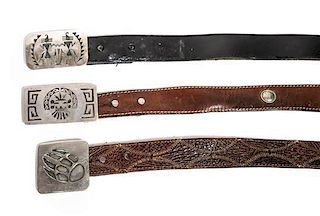 Three Hopi Style Silver Belt Buckles Largest: 1 7/8 x 3 3/8 inches
