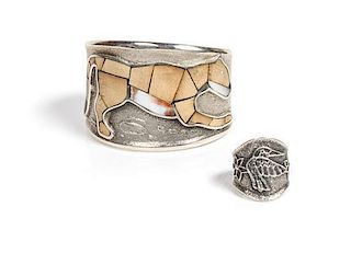 Navajo Silver and Multi-Stone Pictorial Cuff Bracelet, Monty Claw (b. 1977) Length of bracelet 5 1/2 x opening 1 1/8 x width 