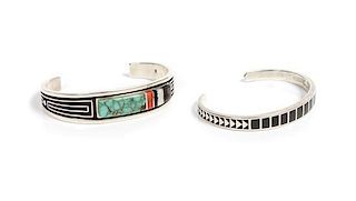 Two Southwestern Bracelets Length of first 5 1/8 x opening 1 1/2 x width 5/8 inches