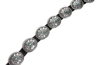 Navajo Silver and Turquoise Concho Belt, Rick Martinez Length 40 1/2 inches