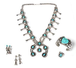 Southwestern Silver and Turquoise Demi Parure Length of necklace 25 inches