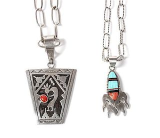 Two Navajo Silver Pendants Height of first pendant 2 1/4 x width 2 inches