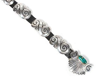 Navajo Silver and Turquoise Concho Belt, Debbie Silversmith (b.1957) Length 29 inches