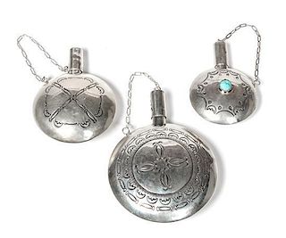 Three Navajo Silver Canteens Height of tallest 4 inches