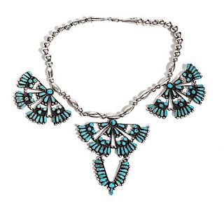Zuni Petit Point Silver and Turquoise Necklace Length 16 inches