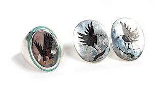 Zuni Silver and Mosaic Inlay Pictorial Ring, Jenny Epaloos