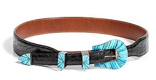 Zuni Inlay Ranger Set Buckle: 2 x 1 3/4 inches with 3/4 opening