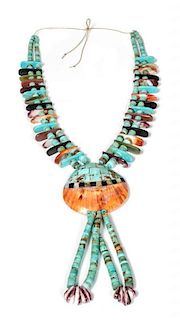 Santo Domingo Shell Inlay Necklace Length 28 inches. Pendant and joclas 8 1/4 inches