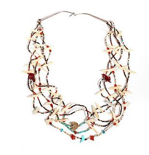 Southwestern Five Strand Fetish Necklace Length 30 inches