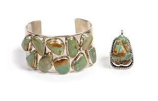 Southwestern Silver and Green Turquoise Cuff Bracelet, Chimney Butte Length 5 3/8 x opening 1 1/4 x width 1 1/2 inches
