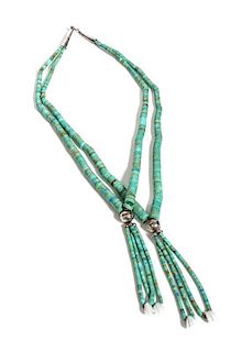 Double Strand Turquoise Heishi Necklace with Jocla Length 25 inches