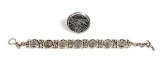 Mexican Silver Link Bracelet and Ring Length of bracelet 6 3/4 inches