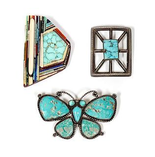 Three Southwestern Brooches Width of largest 3 inches