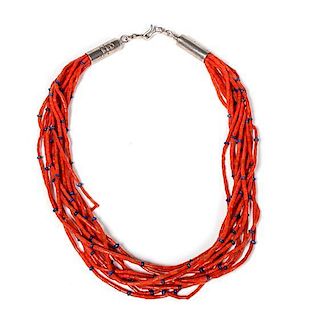 Navajo Ten Strand Coral Necklace, Orville Tsinnie (b. 1943) Length 22 inches