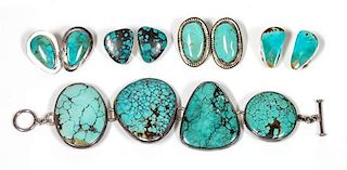 Collection of Southwestern Silver and Turquoise Jewelry Length of bracelet 6 3/4 inches