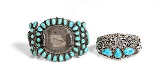Southwestern Silver and Turquoise Turtle Design Bracelet Length of first 5 1/2 x opening 1 x width 1 1/2 inches