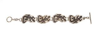 Southwestern Style Silver Overlay Link Bracelet Length 6 1/2 inches