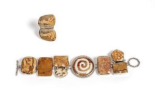 Two Southwest Style Petrified Wood Jewelry Articles Wearable length of bracelet 7 inches