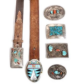 Six Southwestern Belt Buckles Height of largest 3 x 3 3/4 inches