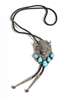 Silver and Turquoise Bolo Tie Height 3 inches