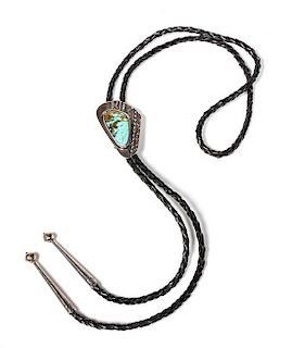 Southwestern Silver and Turquoise Bolo Height 2 1/4 x width 1 1/4 inches