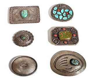 Six Southwestern Belt Buckles Height of largest 3 1/8 inches