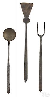 Small three-piece wrought iron utensil set