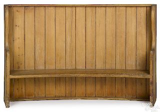 Pine barrelback settle bench, 19th c.
