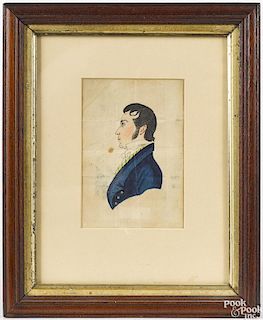 Watercolor profile folk portrait of a gentleman