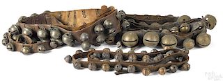 Three strands of antique brass sleigh bells