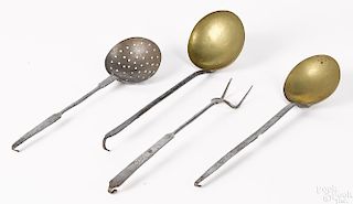 Four Pennsylvania wrought iron and brass utensils