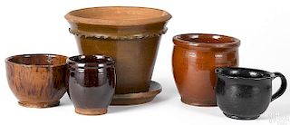 Five pieces of assorted redware