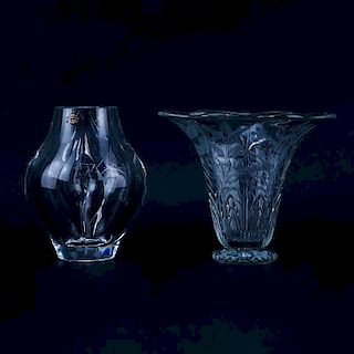 Lot of Two (2) Tableware, St. Louis Crystal Vase along with Etched Glass Vase. St. Louis vase is si