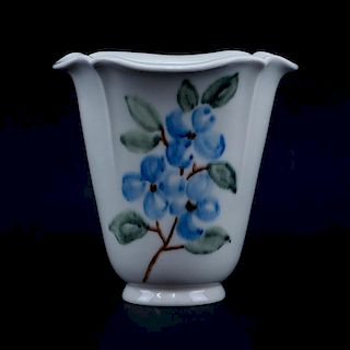 Rookwood Glaze Porcelain Footed Vase #6314. Signed. Good condition. Measures 7-1/4" H. Shipping $48