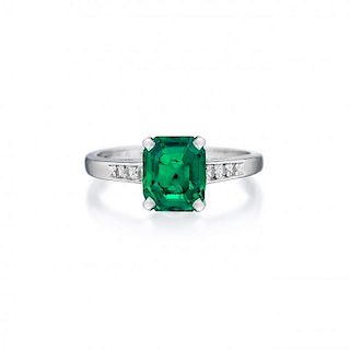 Cartier Art Deco Colombian Emerald and Diamond Platinum Ring